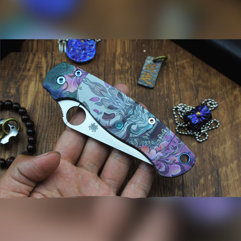 Spyderco Para Military 2 Titanium Scales C81 Japanese Hannaya Handle - Image 4