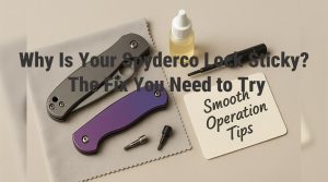 Cleaning a sticky Spyderco knife lock with a cotton swab and lubricant