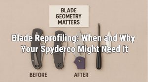 Spyderco knife on a sharpening system undergoing blade reprofiling