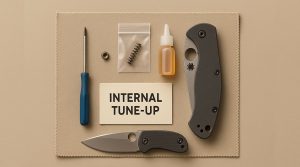 Disassembled Spyderco knife with old and new springs laid out for replacement