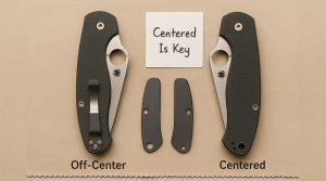 Off-center Spyderco blade being adjusted with a Torx driver