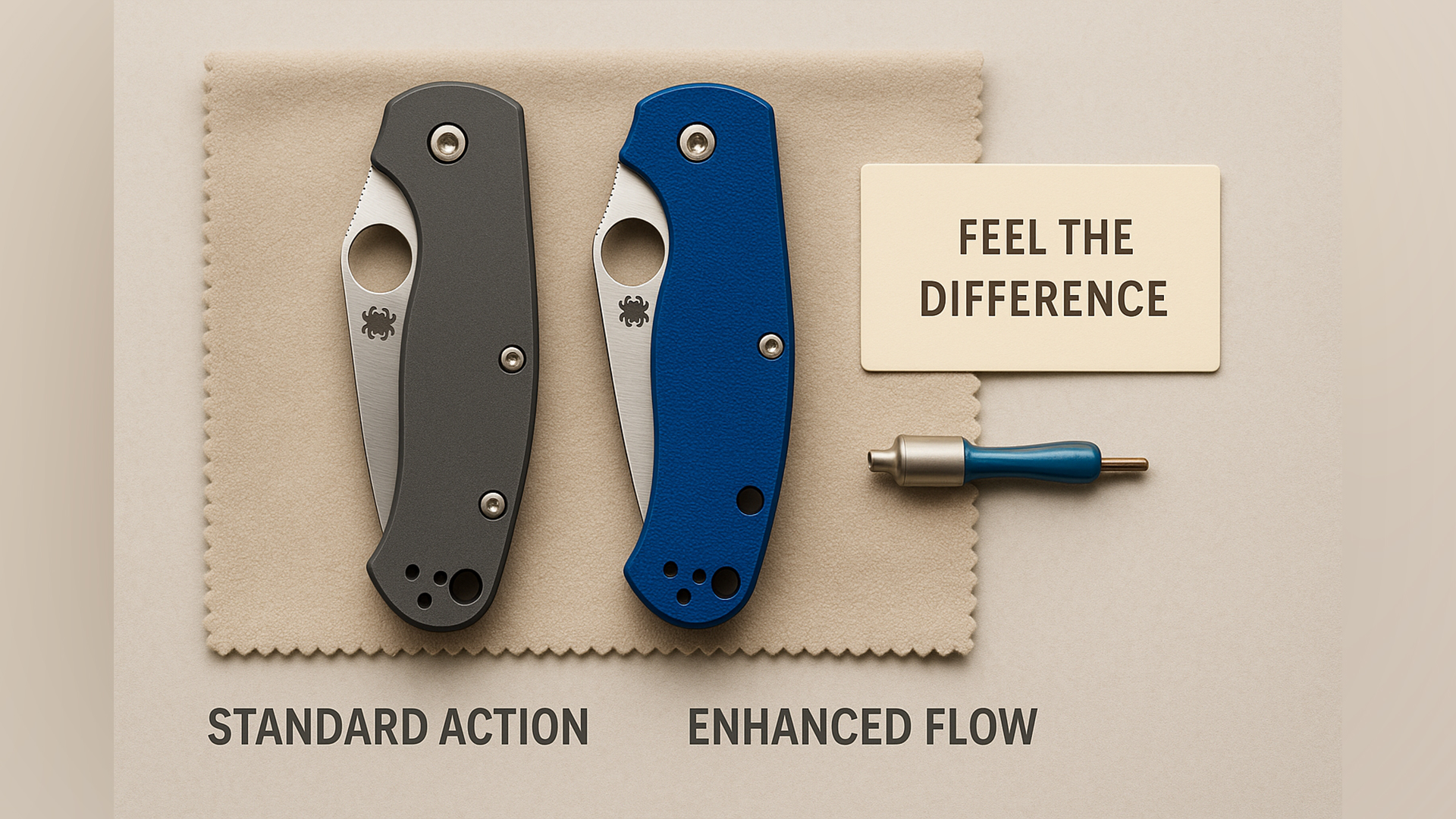 Disassembled Spyderco knife showing upgraded pivot bearings beside original washers