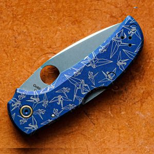 Spyderco C41 Native Origami Crane Laser Engraved Titanium Scales No Steel Liner Version